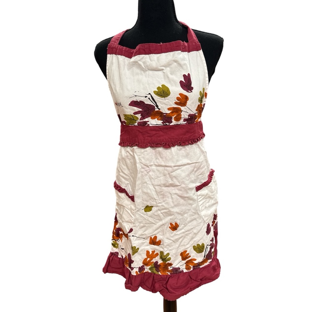 Vera Neumann Floral Apron with Burgundy Accents